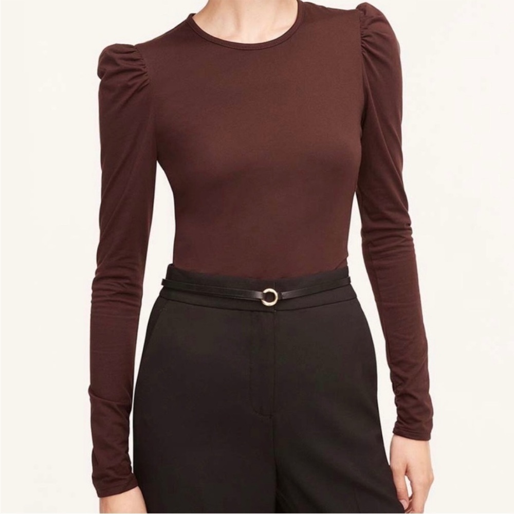 Rebecca Taylor Ruched Long Sleeve Brown Top Size Large NWT - Picture 2 of 11